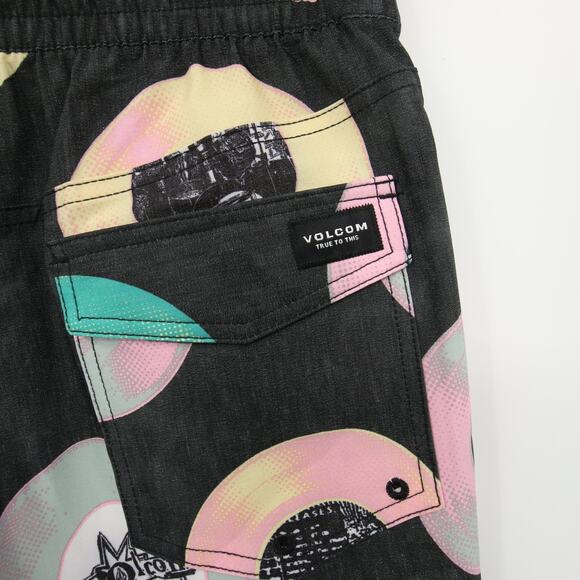 Volcom Stoneys Vent LP Swim Trunks Vinyl Record Print Black Size S NWT - Picture 11 of 15